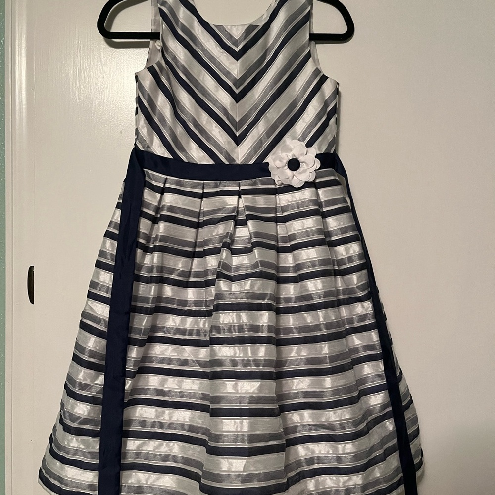 VINTAGE Jona Michelle Striped Navy and White Kids Dress
